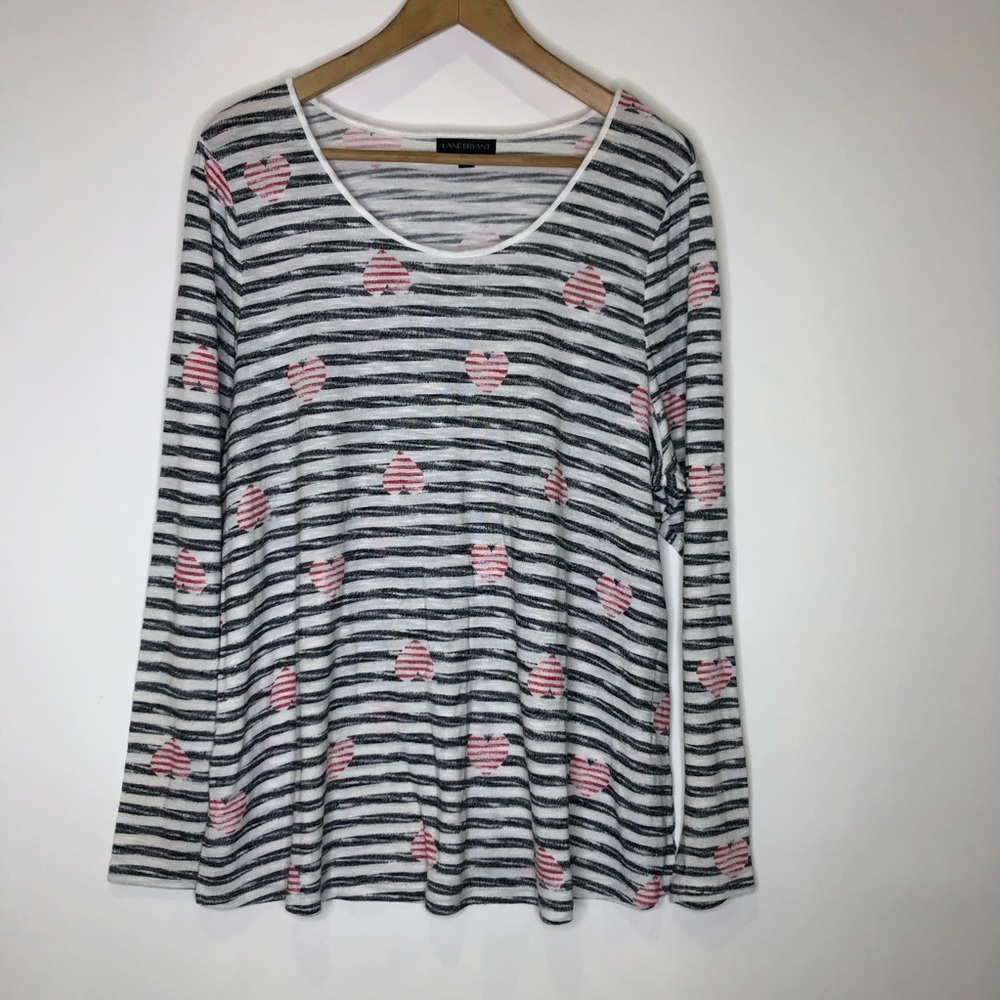 Lane Bryant Black and White Striped Top with Pink Hearts 18/20
